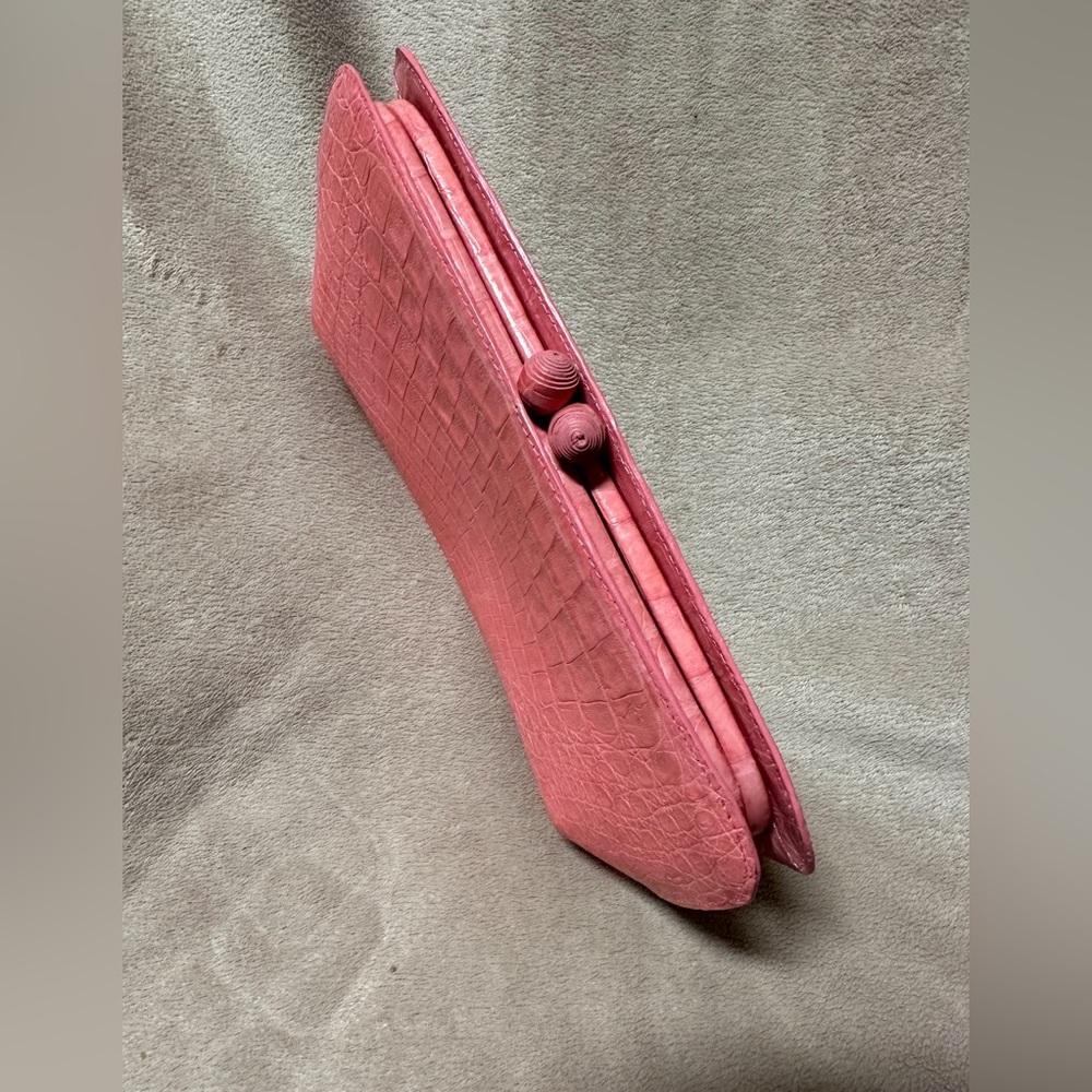 Nancy Gonzalez pink crocodile leather clutch bag